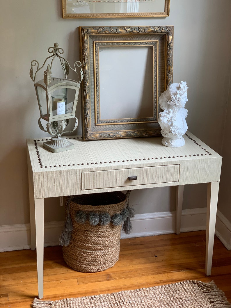 Grasscloth Raffia Console Table Desk Rattan Etsy