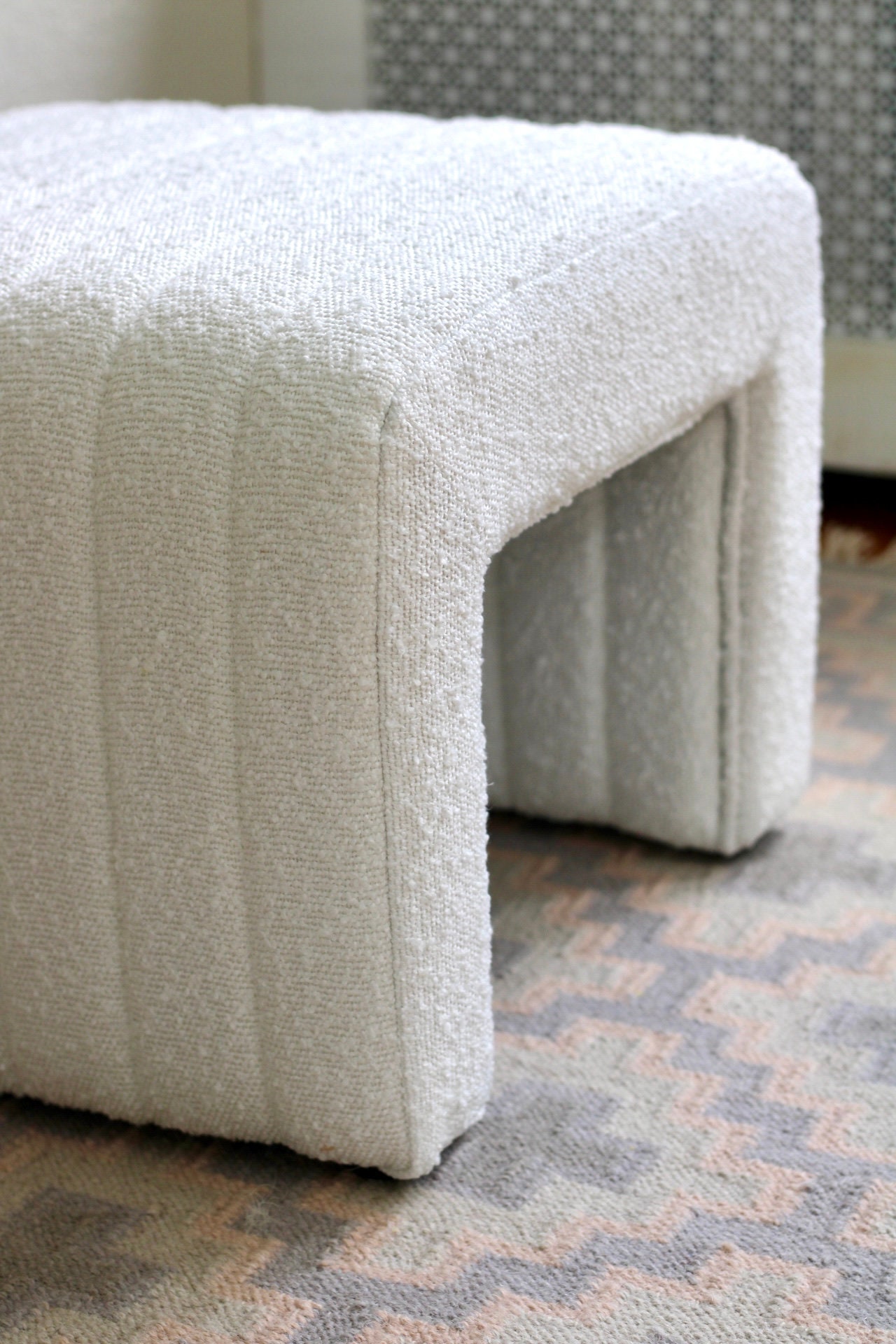 Boucle Waterfall Bench Waterfall Bench Boucle Upholstery Solid Wood