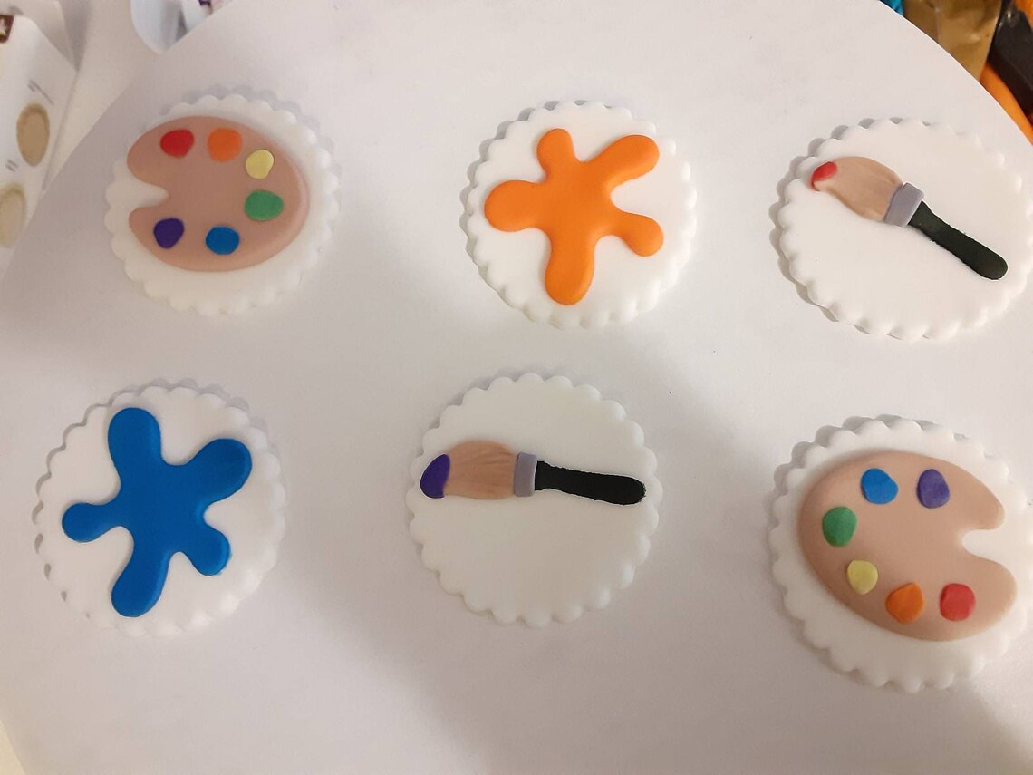 Artist Paint Pallet and Brush Cupcake Toppers. Set of 12. Etsy