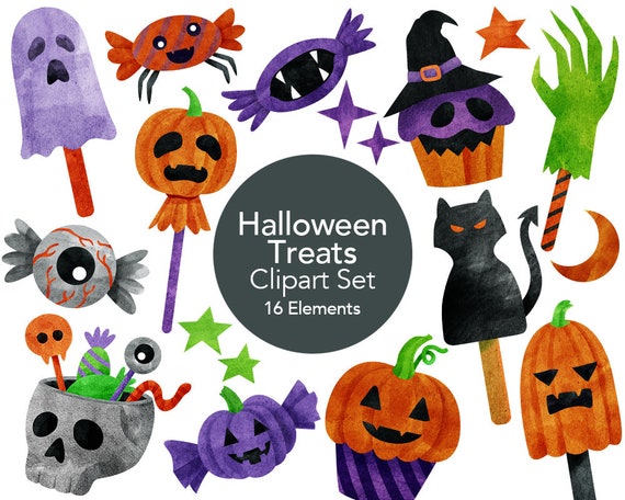 Download Watercolor Halloween Treats Clipart Halloween Candy Spooky Etsy
