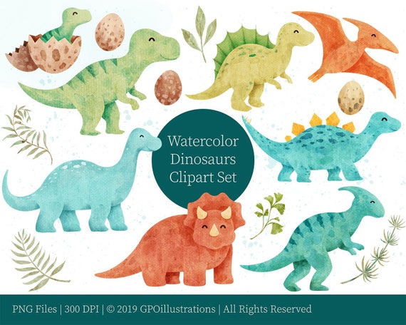 Download Dinosaurs Watercolor Clipart Dinosaur Clipart Cute Etsy