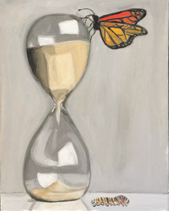 Original Oil Painting Hourglass Butterfly Caterpillar | Etsy