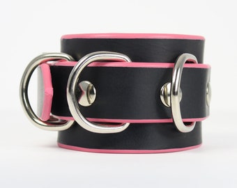 Black and Pink Leather Cuffs - In Stock and Free Shipping!