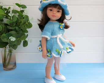 Paola Reina in blue Bell Dress, Bell Outfit, Paola Reina Clothes: hat, dress, briefs, shoes, Doll Clothing for 32 cm (12-13 inch)