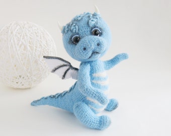 Cute Toy Dragon, Soft Organic Dragon Toy, Blue Crochet Dragon, Dragon Amigurumi, Best Christmas Day Gift, Birthday Decoration