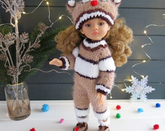 Christmas deer costume for dolls Paola Reyna. Clothes for dolls 32 cm (12-13"). Outfit for Paola Reyna: hat, jumpsuit, boots.