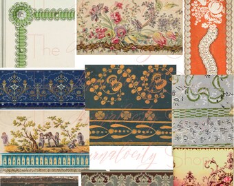 Bordes de papel pintado antiguos: Efímeras imprimibles de diario basura (descarga digital)