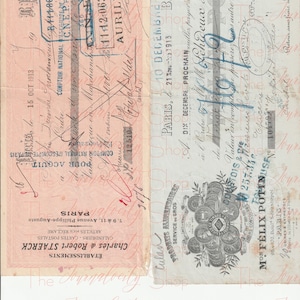 Antieke Franse Chèques SET # 1, INSTANT Digitale Download; Frans Schrift; Franse documenten
