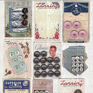 Vintage Button Cards Ephemera: Printable Digital Download