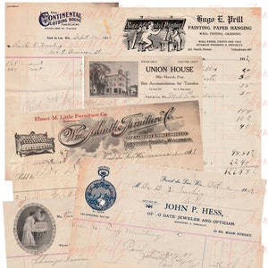 ANTIQUE INVOICES from Early 1900&#39;s, INSTANT Digital Download; Script; Ephemera