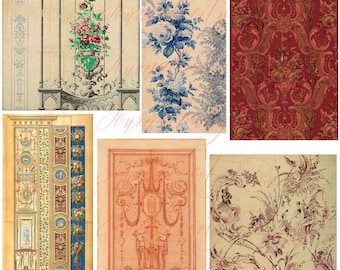 Antike Tapetenfragmente: Junk Journal Ephemera zum Ausdrucken (Digitaler Download)
