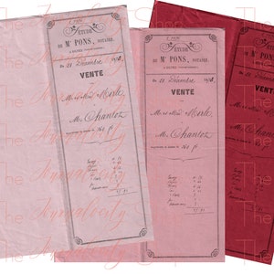 Antique French Document Covers: Pink & Red Ephemera (Digital Download)