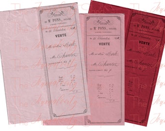 Antique French Document Covers: Pink & Red Ephemera (Digital Download)