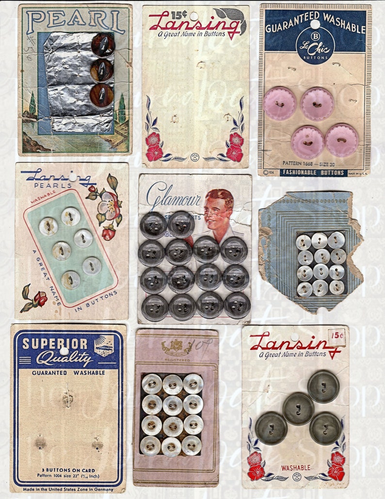 Vintage Button Cards INSTANT Digital Download Button Cards Etsy