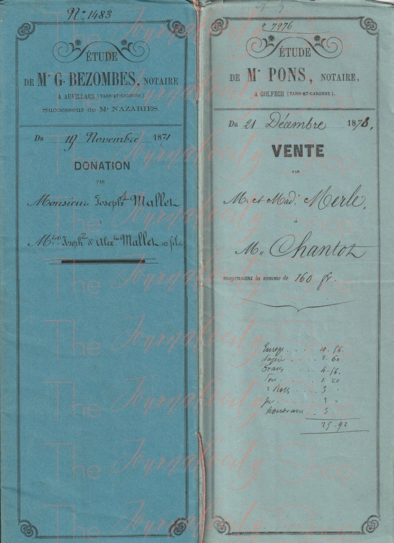 Antique French Document Set: Ephemera Pages 1871-1878 (Digital Download)