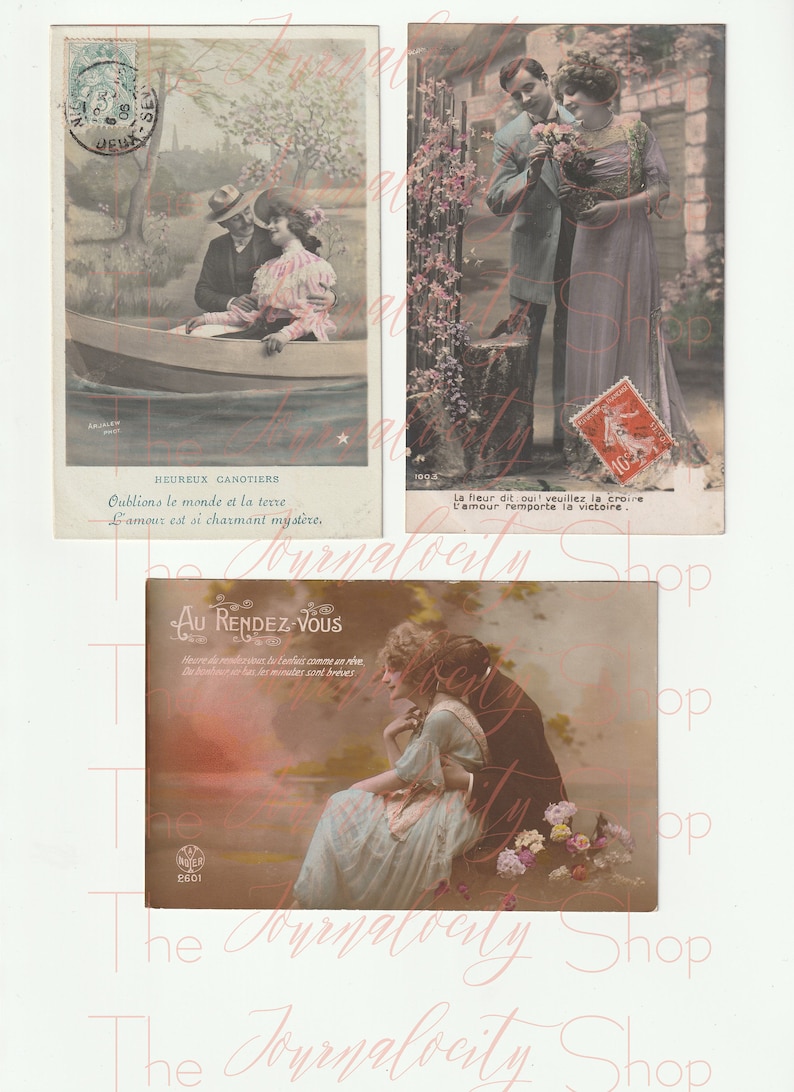 Romantic French Antique Postcards: Early 1900s (INSTANT DIGITAL DOWNLOAD) image 2