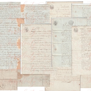 Antique French Document Set: Aged Ephemera, French Script (Digital Download)