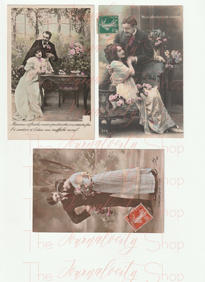 Romantic French Antique Postcards: Early 1900s (INSTANT DIGITAL DOWNLOAD) image 3