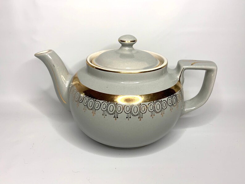 Hall 003 Grey/gold Teapot Six Cup Etsy