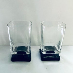 Vtg Di Saronno Clear Square Black Pedestal Cocktail Glasses Set of 2