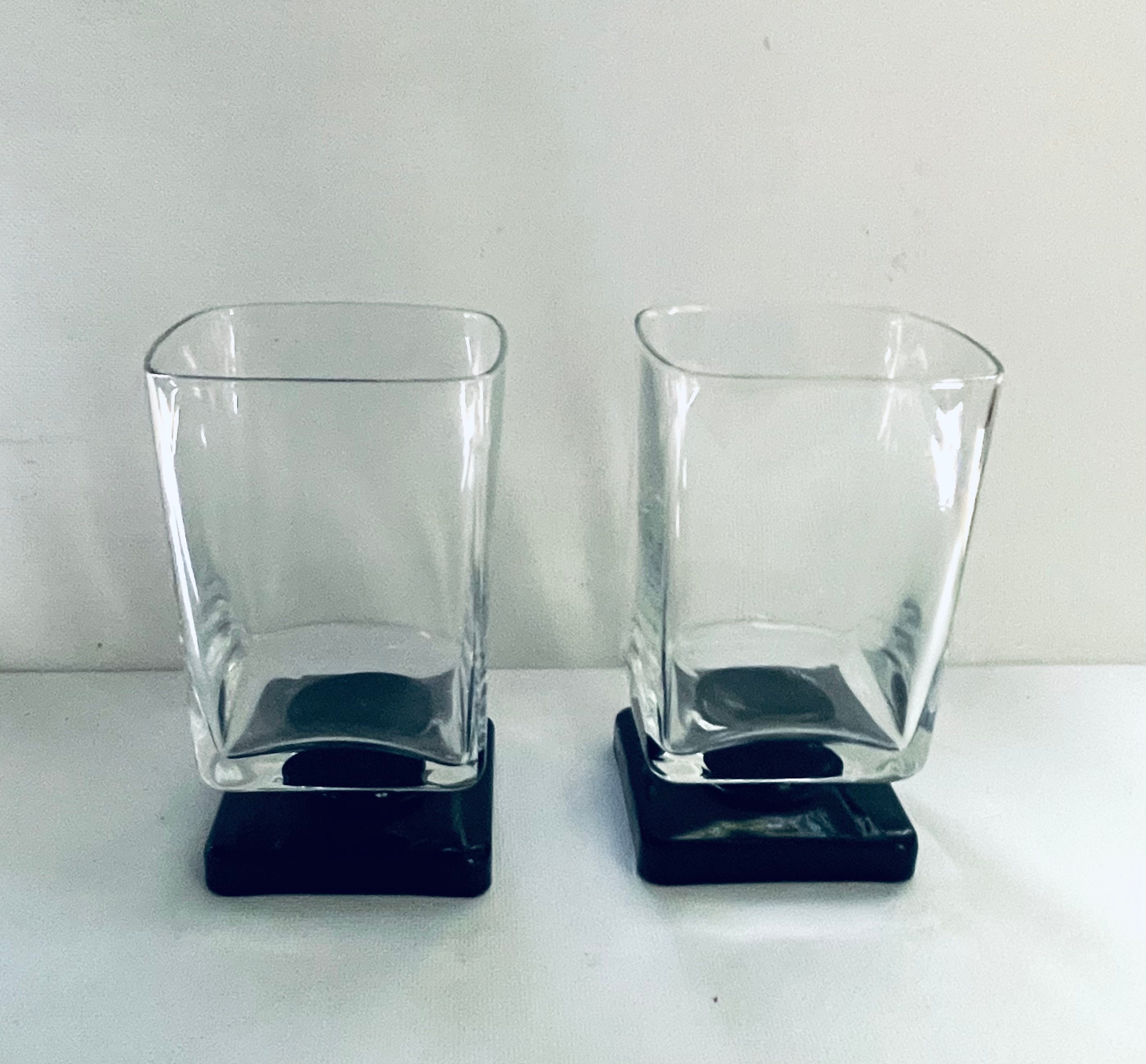 Vtg Di Saronno Clear Square Black Pedestal Cocktail Glasses Set of 2 