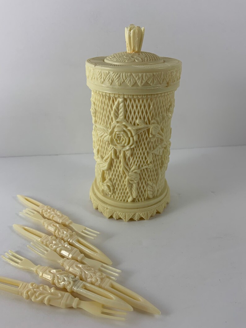 Vintage Faux Ivory Toothpick Holder Flower Plastic Appetizer Etsy