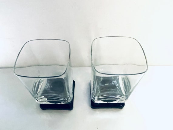 2- Di Saronno Black Square Bottom Drinking Glasses
