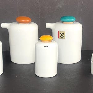 Vintage Japanese Condiment Seasoning Dispensers designed by Masahiro Mori for Hukasan. G-type Soy Sauce Dispenser