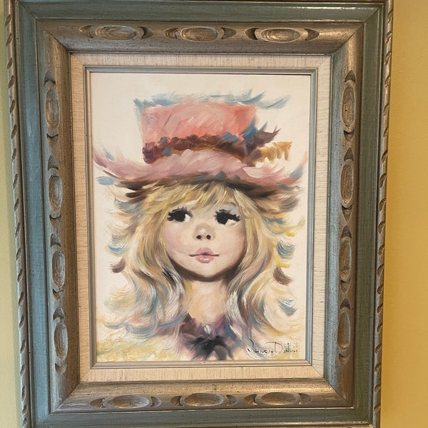 MCM Big Eyes Girl Oil Painting, Framed Art