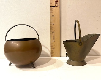 Vintage Miniature Copper Cauldron and Coal Scuttle