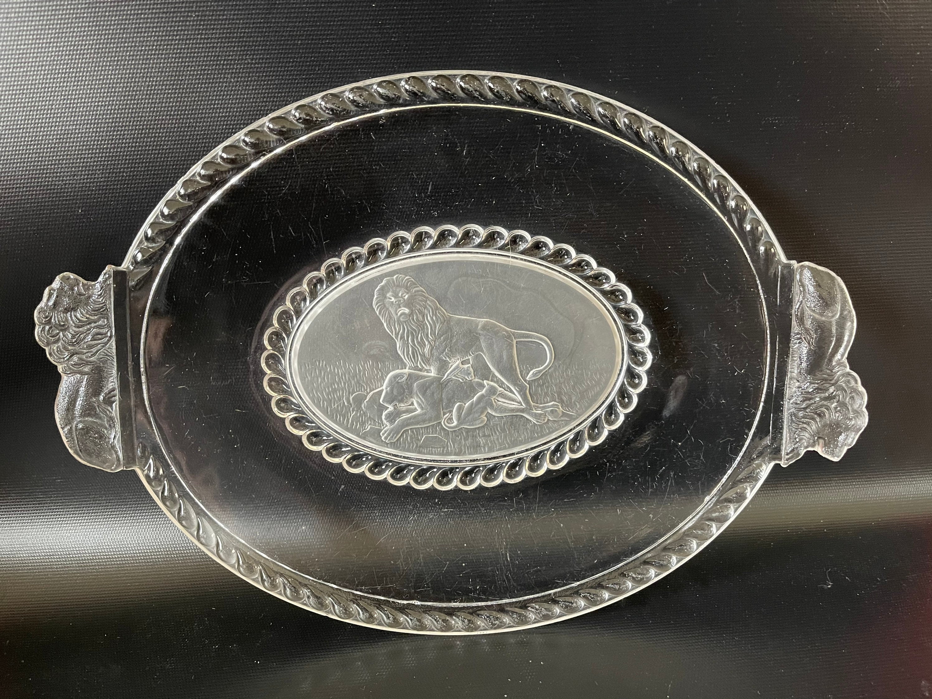 Antique “Lion” Gillinder & Sons Dying Lioness Bread Plate, AKA Frosted Lion c. 1877