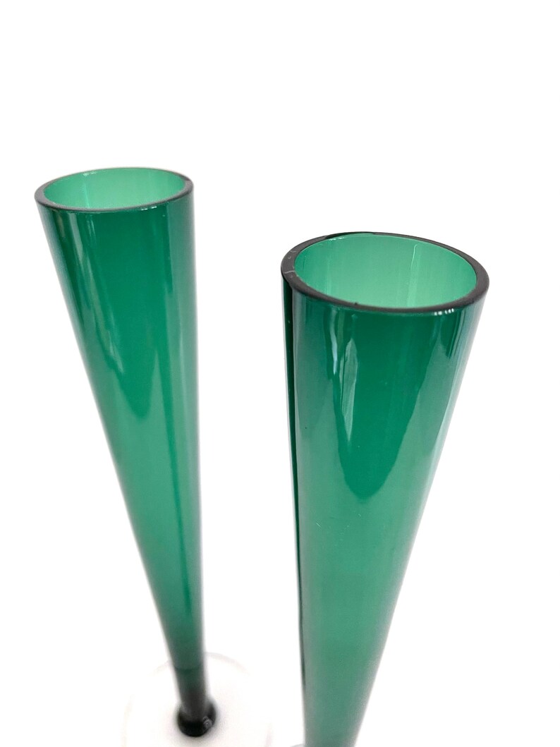 Vintage Pair of Tall Emerald Green Glass Vases