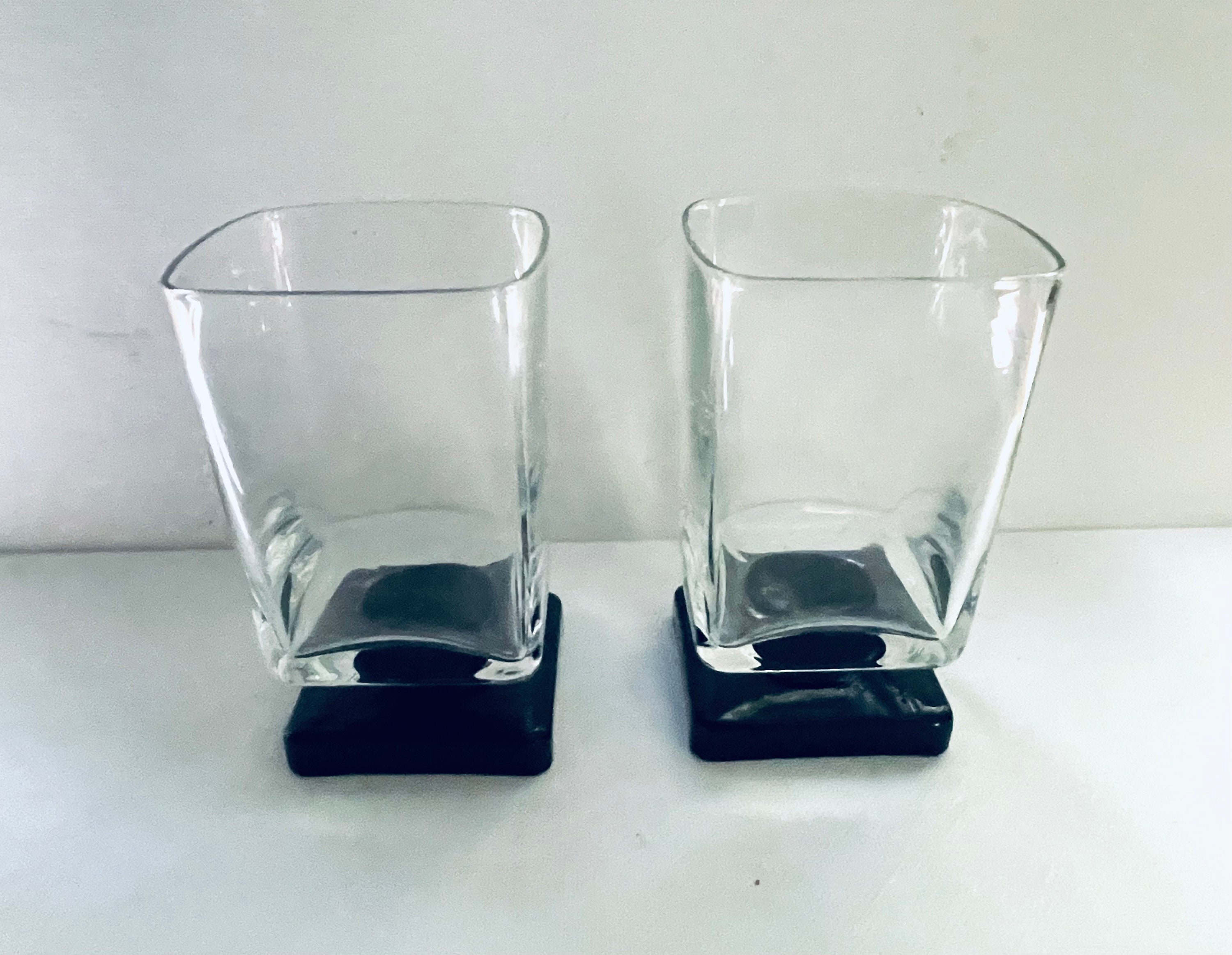 Vtg Di Saronno Clear Square Black Pedestal Cocktail Glasses Set of 2 