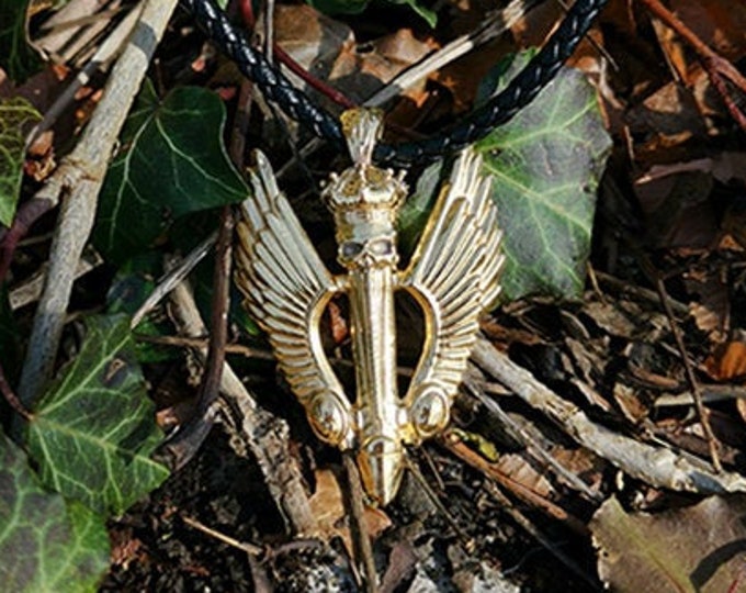 Gold Phalluserectus Silver 925 gold plated, Penis pendant with crown and wings for man and woman, Limited edition Robert Christoph