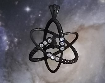 Atom Necklace, Sterling Silver, Weapons Steel, Brass Atom Charm, Atomic Whirl Necklace, Atheist Symbol Charm Pendant