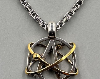 Atheism 1,Quantum Necklace,Scientific Atheist, Silver 925, part gold-plated 999