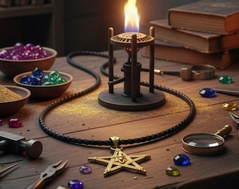 Pentagram, Elements, Limited, edition, brass, patinated. 36/6/40 mm