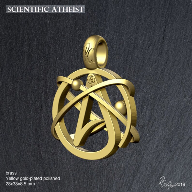 Scientific atheism symbol sign Star Dust, brass Yellow gold-plated polished 28x33x8.5 mm image 5
