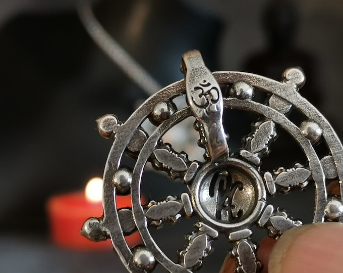Dharma wheel. Silver 925, Dharma chakra jewelry, with rhinestone crystal