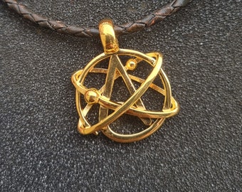 Scientific atheism symbol sign Star Dust, brass Yellow gold-plated polished 28x33x8.5 mm