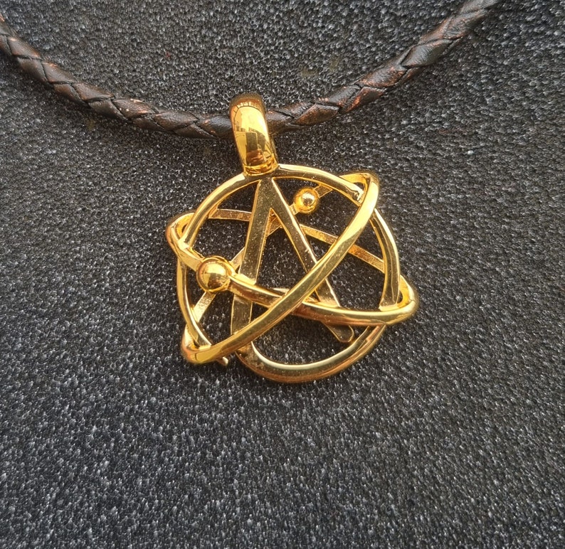 Scientific atheism symbol sign Star Dust, brass Yellow gold-plated polished 28x33x8.5 mm image 1