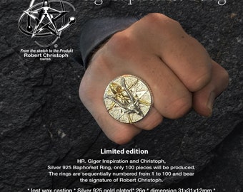 Giger and Christoph, large Baphomet ring, silver 925, only 100 copies will be made. Numbered.