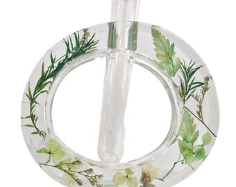 Single flower or fresh cutting vase. Made from resin. Real dried flowers