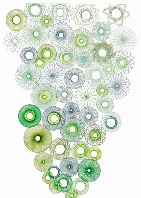 Spirograph Art. Green Spiro Artwork. A3 Size. - Etsy