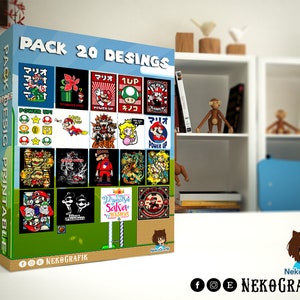 Pack 20 designs plumber gamer retro geek mario princess peach digital vector printable sublimation t-shirt man woman arcade videogame mush