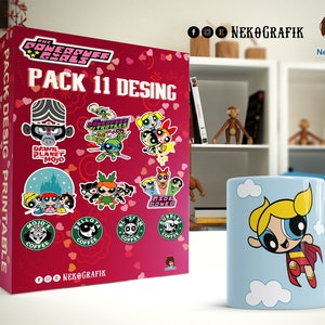 Pack 11 dessins animés drôles parodie sublimation imprimable png jpg pdf mug t-shirt power girls rétro héros enfants