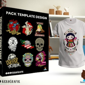 Pack 37 vectores design template t-shirt mexico day fest aguila printable