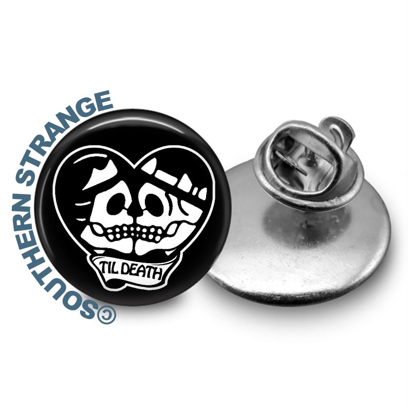 Memento Mori Skull Lapel Pin Til Death Tie Tack Gothic Newlywed Tie Clip Traditional Tattoo Inspired Accessory Gothic Couples Gift