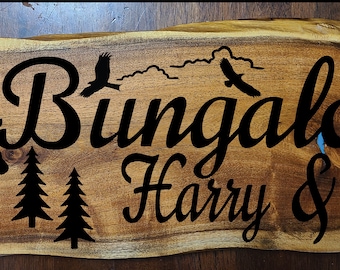 Hand Carved Custom Wood Live Edge Fishing Hunting Cabin, Lodge & Cottage Carved Sign Personalized Rustic Salvaged Natural Wooden Handcrafted