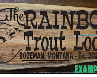 Hand Carved Custom Wood Live Edge Fishing Hunting Cabin, Lodge & Cottage Carved Sign Personalized Rustic Salvaged Natural Wooden Handcrafted